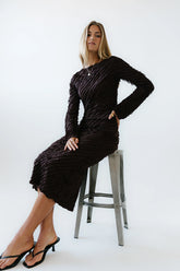 Bell Ruffle Maxi Dress in Brown