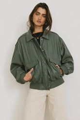 Call Me Back Vegan Jacket in Olive FINAL SALE