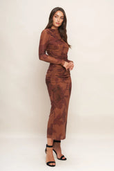 AMBER FLORA POWER MESH MIDI DRESS