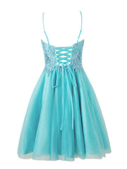 A line Short Spaghetti Strap Glitter Tulle Homecoming Dress