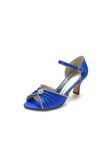 Crystal Open Toe Buckle Strap Chunky Heels