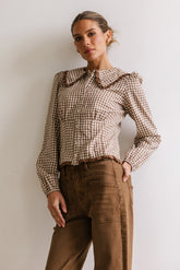 Brenna Gingham Blouse in Mocha FINAL SALE