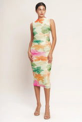 COLORFUL CONFIDENCE POWER MESH MIDI DRESS