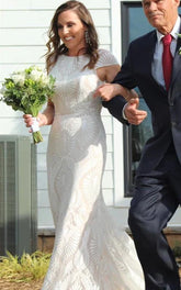 Bohemian Mermaid Bateau Neck Floor length Lace Wedding Dress