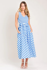 BLUE SERENA STRIPED MIDI DRESS