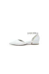 Pointed Toe Ankle Strap Pearl Beaded Low Heels