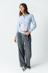 Brecken Pleated Button Up in Light Blue