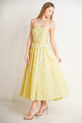 BUTTERCUP BLOOM LEMON YELLOW MIDI DRESS