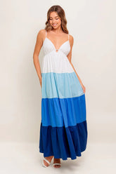 CRUISE MODE MIDI DRESS BLUE COLOR BLOCK