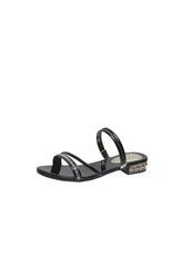 Black Strappy Rhinestones Low Block Heel Sandal