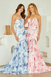 Camille Gown Floral Mermaid Fitted Strapless Dress