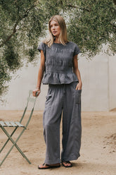 Ashton Smocked Top in Blue