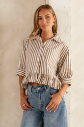 Avery Striped Blouse in Tan FINAL SALE