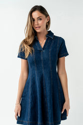 Carlie Denim Mini Dress in Dark Wash