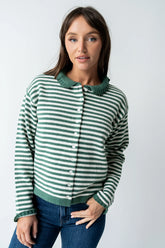 Brenna Striped Cardigan in Olive