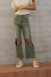 Charlie Distressed Jeans in Army Green FINAL SALE