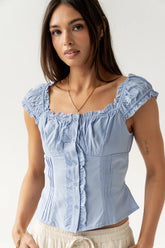 Briana Button Up Top in Blue