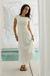 Carolina Pleated Maxi Dress in Ivory