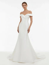 Chic Satin Off the Shoulder Sleeveless Sweep Train Bridal Dress