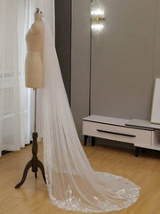 Simple Floral Lace Chapel Train Veil Bridal Veil Wedding Veil