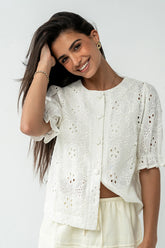 Cassidy Embroidered Button Up in Ivory