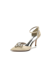 Cocktail Pointed Toe Crystal Buckle Strap Heels