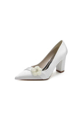 Beaded Pointed Toe Slip on Wedding Shoes With Flower