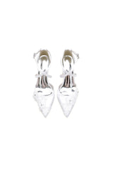 Pointed Toe Ivory Chunky Heels with Lace
