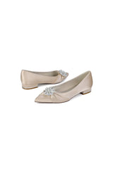 Champagne High Heels with Crystal Flower Embellishment