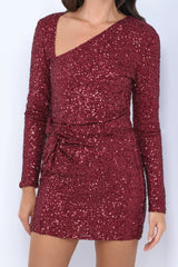 Kia Sequin Mini Dress Burgundy