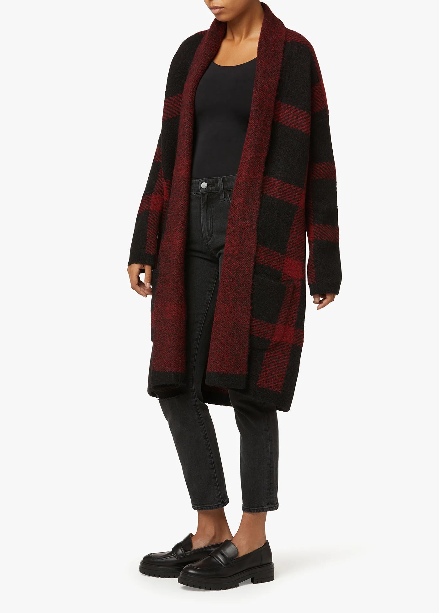 SOLANGE INTARSIA PLAID CARDIGAN
