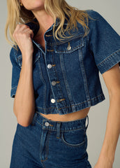DENIM TRUCKER SHORT SLEEVE TOP
