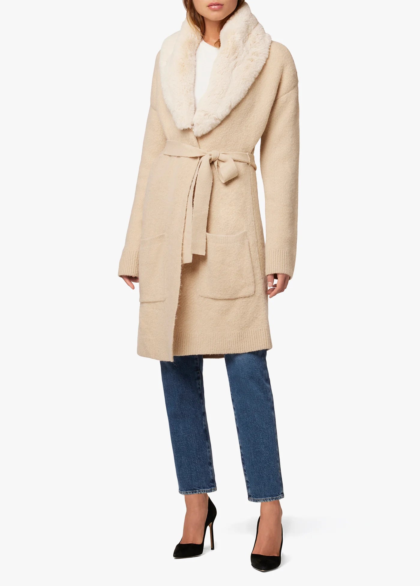 SOLANGE FAUX FUR TRIM COLLAR CARDIGAN