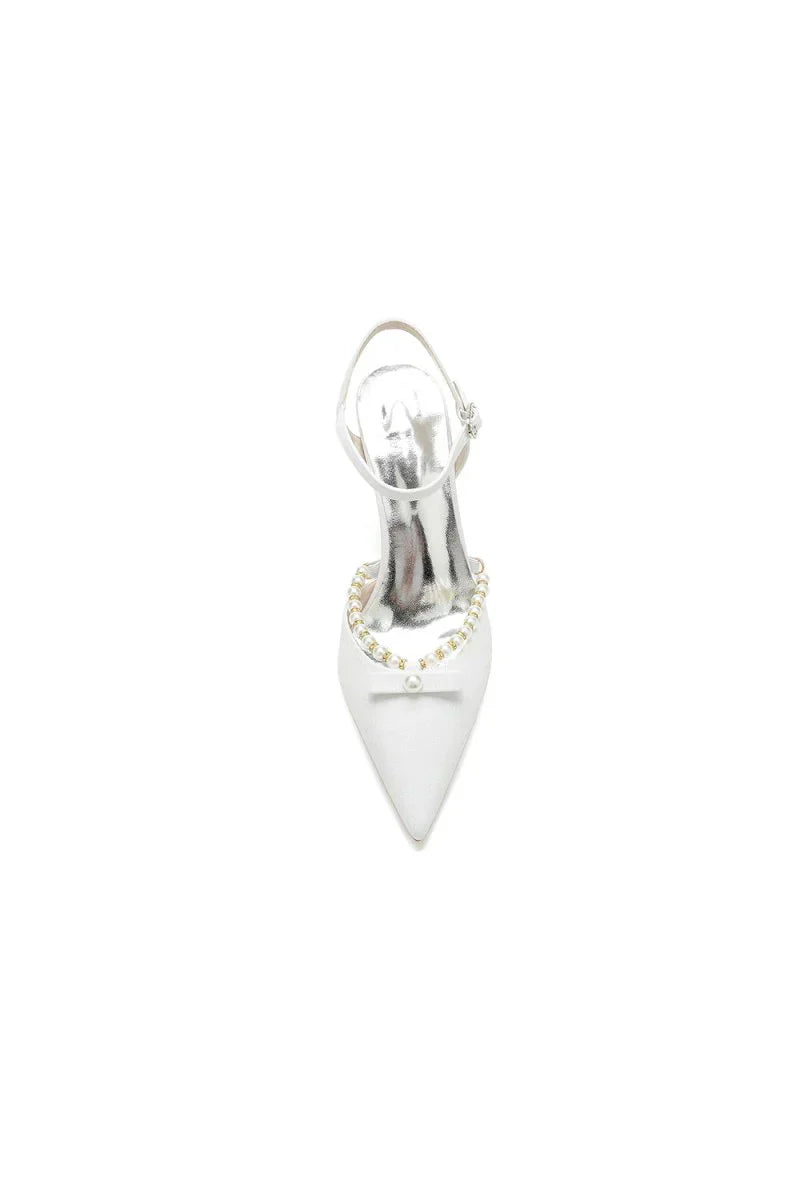 Pointed Toe Pearl Glitter Wedding Shoes With Bow