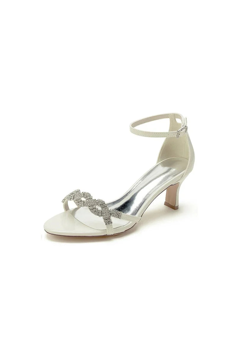 Ankle Strap Wedding Chunky Heels with Rhinestone