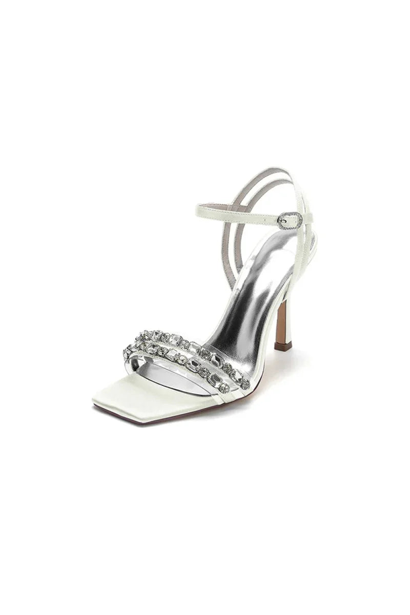 Royal Blue Satin Heels with Double Crystal Straps