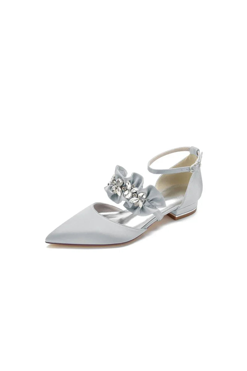 Pointed Toe Rhinestone Beaded Buckle Kitten Heels