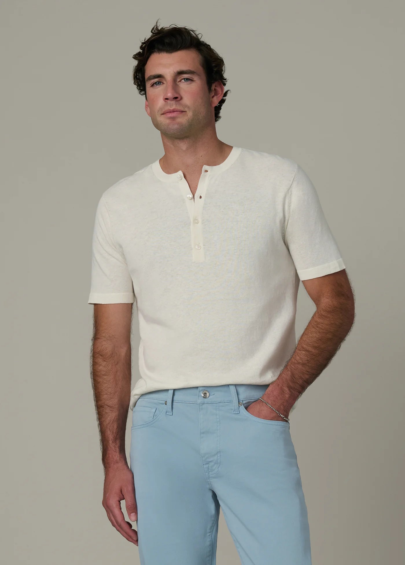 SHORT SLEEVE LINEN COTTON HENLEY