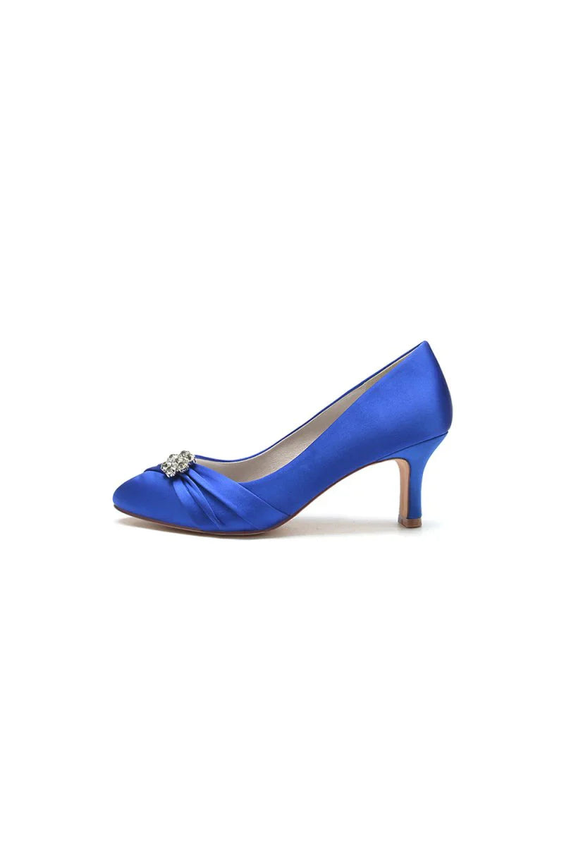 Round Toe Crystal Flower Chunky Heels