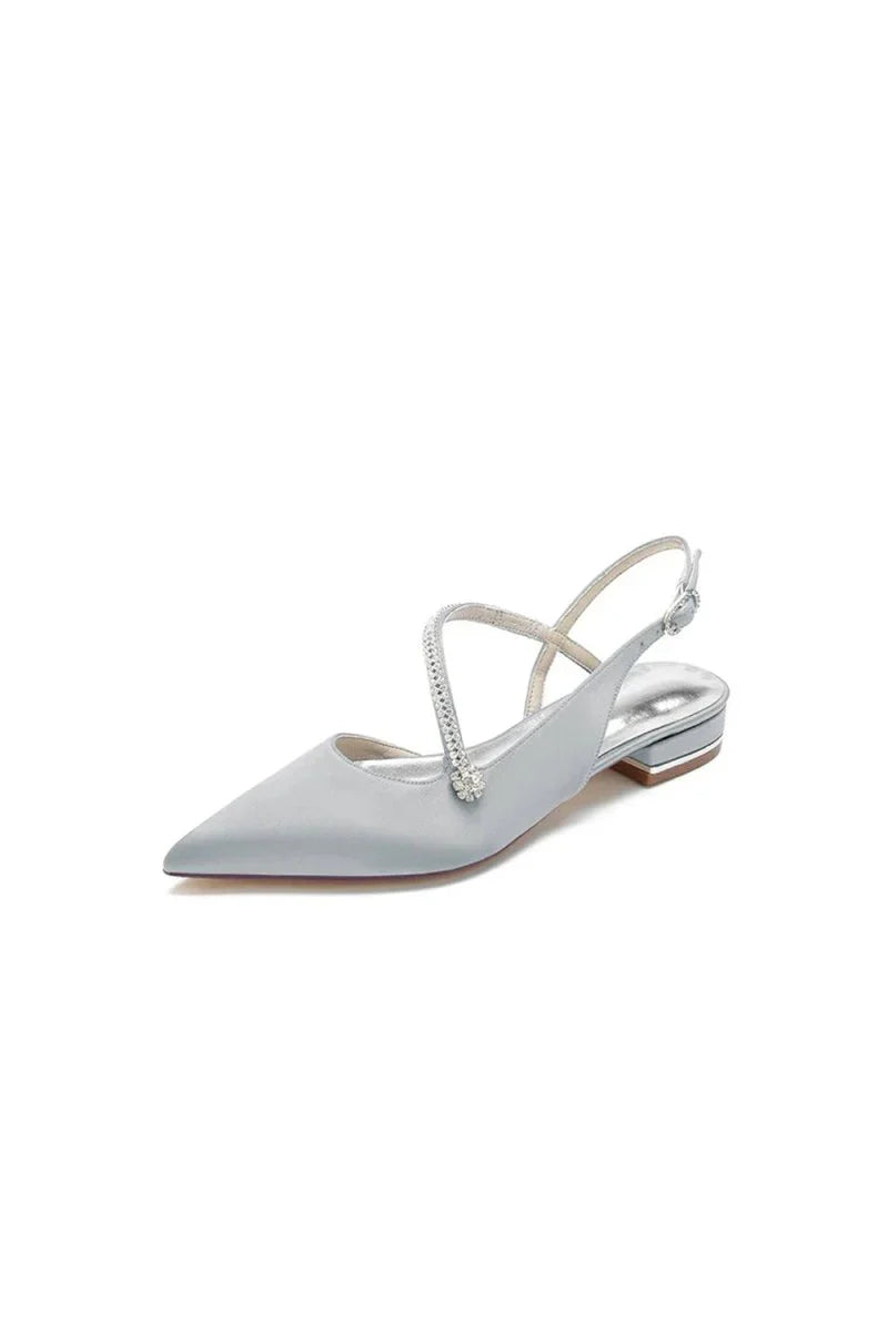Beaded Pointed Toe Buckle Kitten Heels