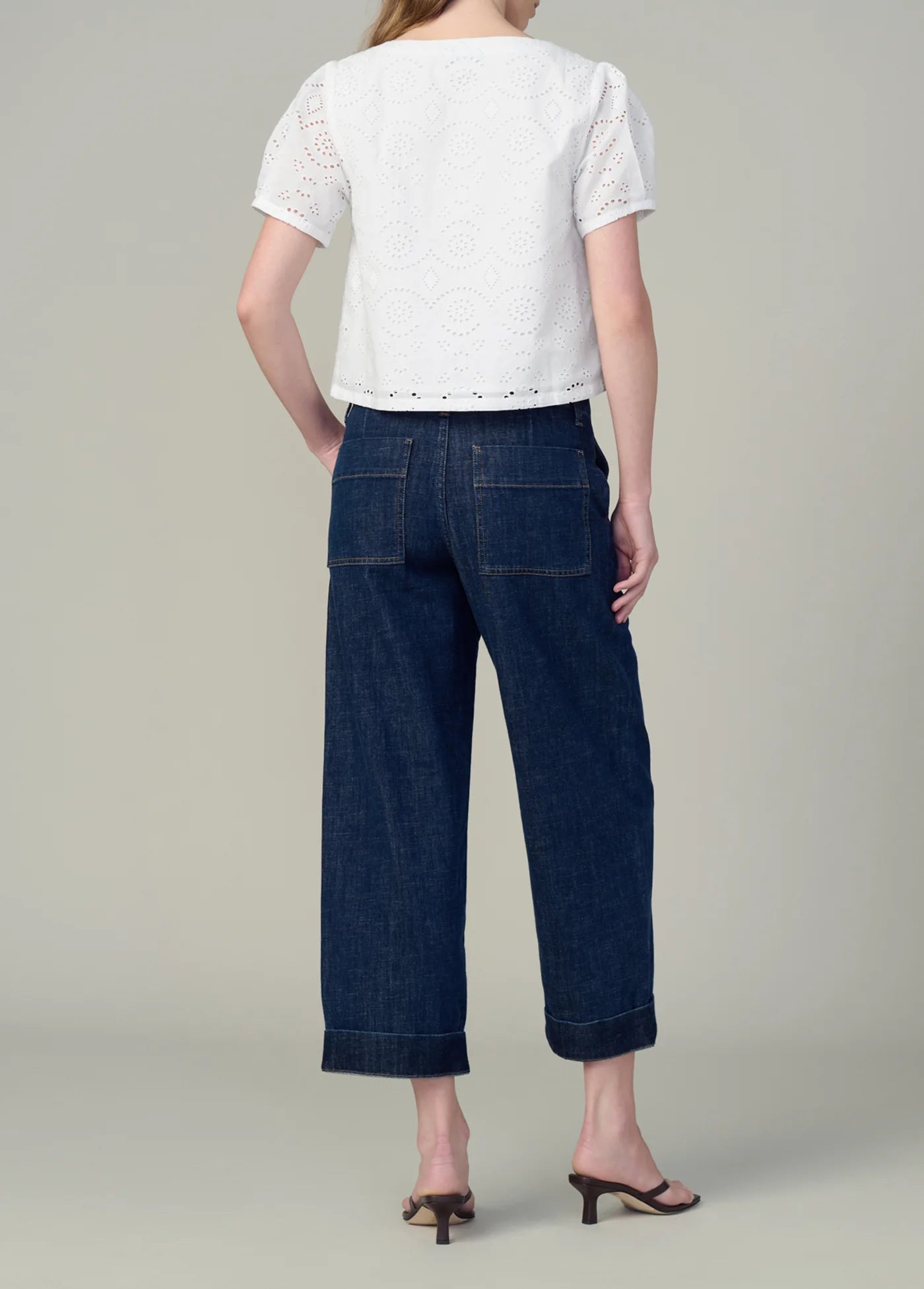 THE HALLE SHORT SLEEVE EYELET BLOUSE