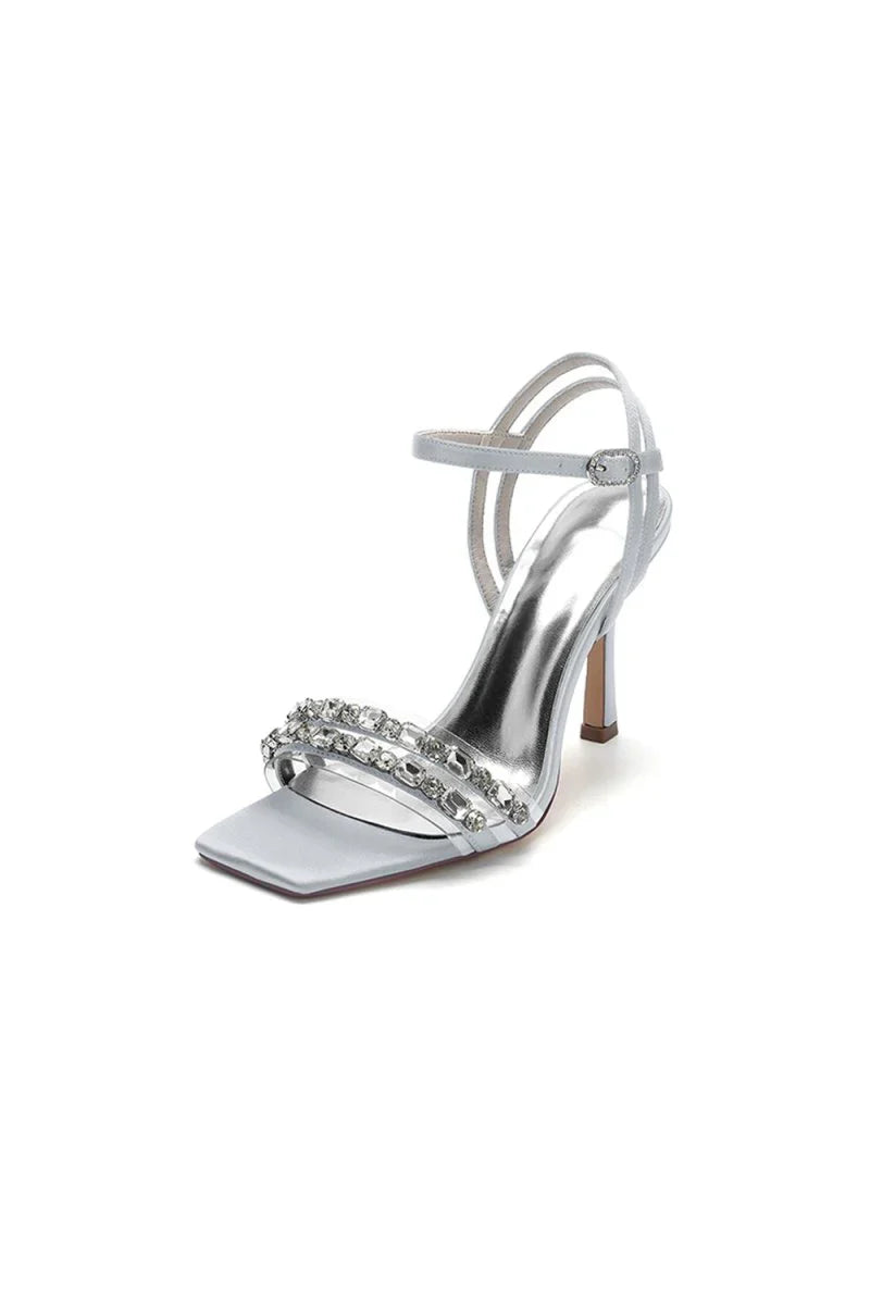 Royal Blue Satin Heels with Double Crystal Straps