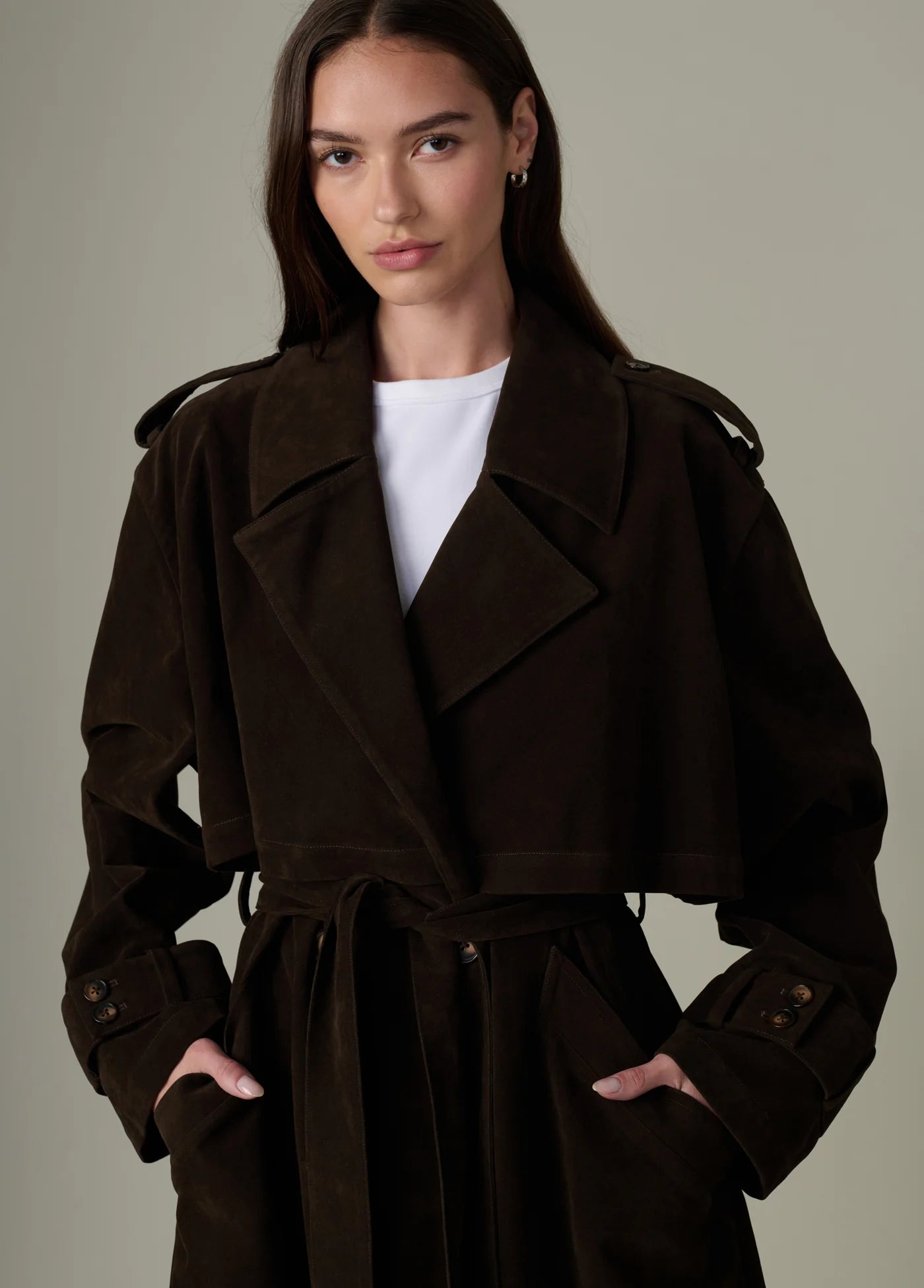 THE ELIZABETH VEGAN SUEDE TRENCH COAT