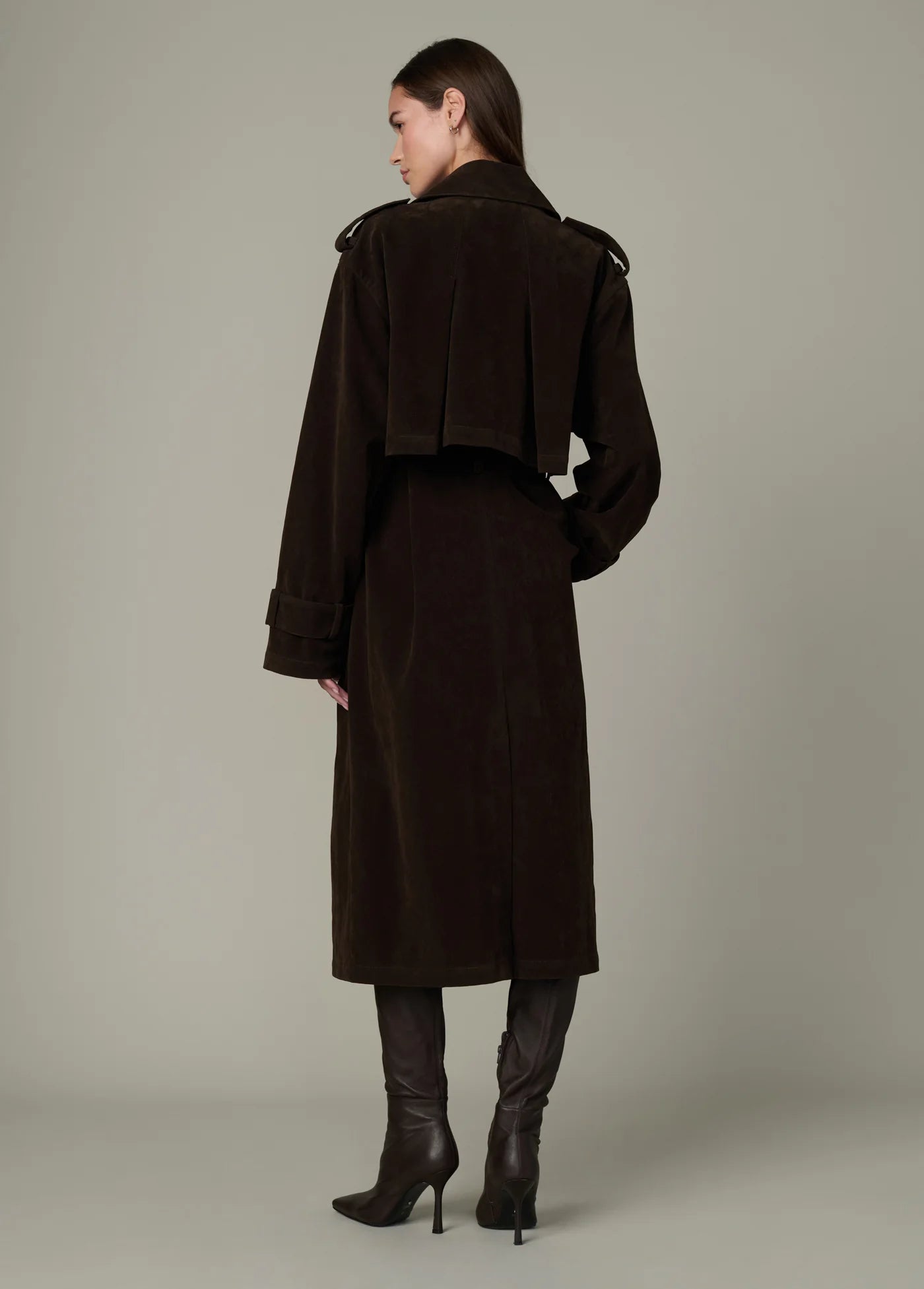THE ELIZABETH VEGAN SUEDE TRENCH COAT