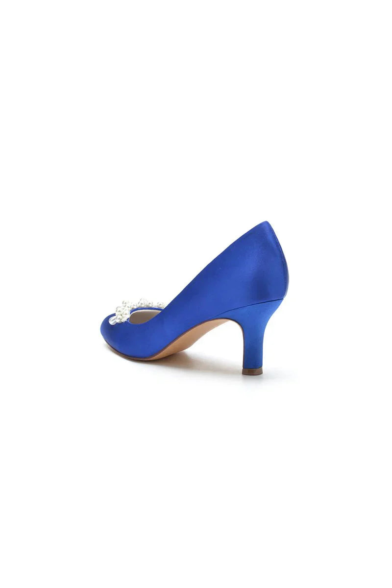 Round Toe Pearl Chunky Heels