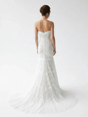 Vintage White Mermaid Lace Wedding Dress with Tassel