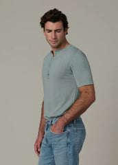 SHORT SLEEVE LINEN COTTON HENLEY