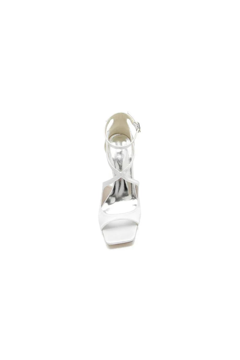 Square Open Toe Hollow Out Satin Stiletto Heels