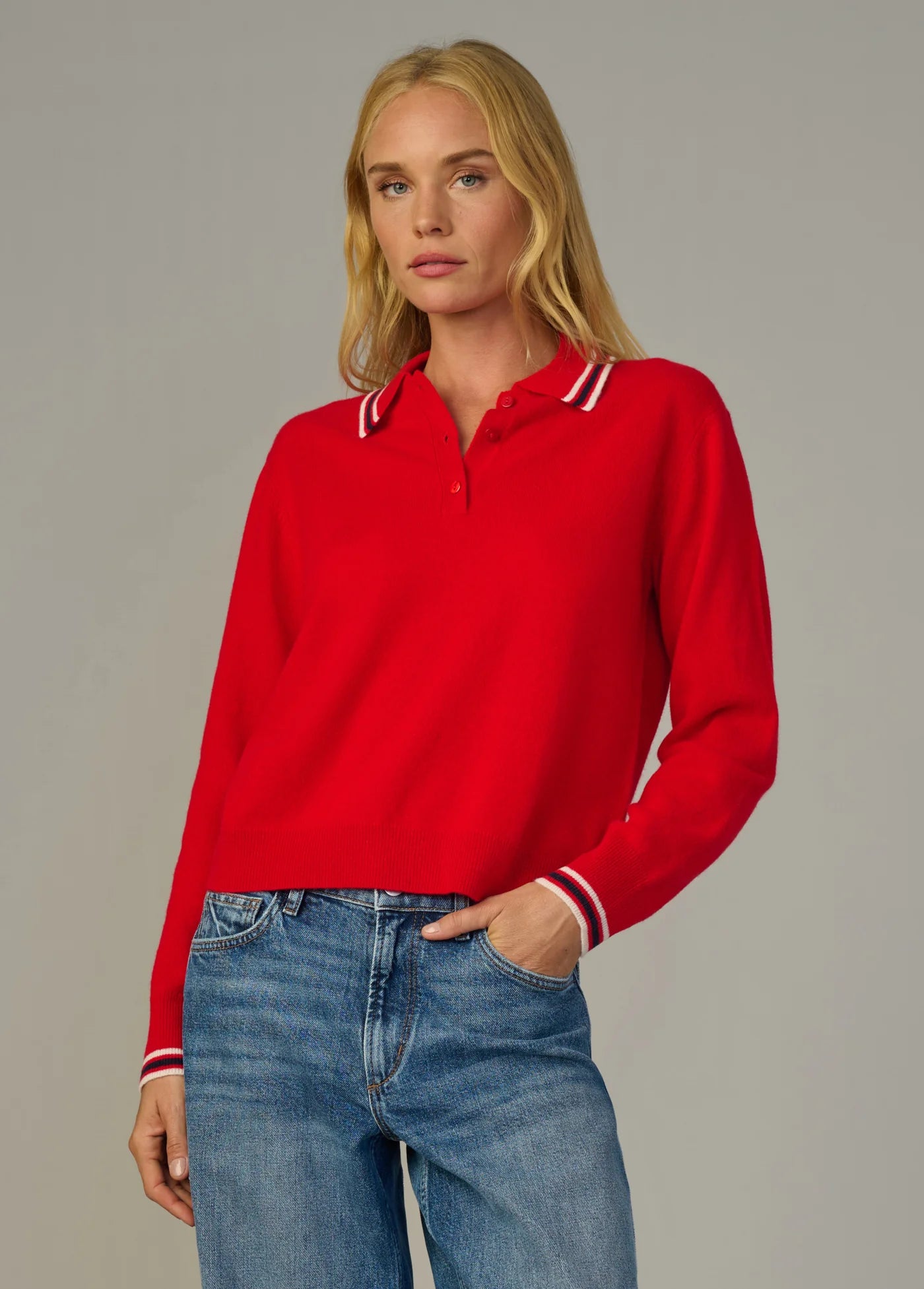 THE LONG SLEEVE CASHMERE POLO