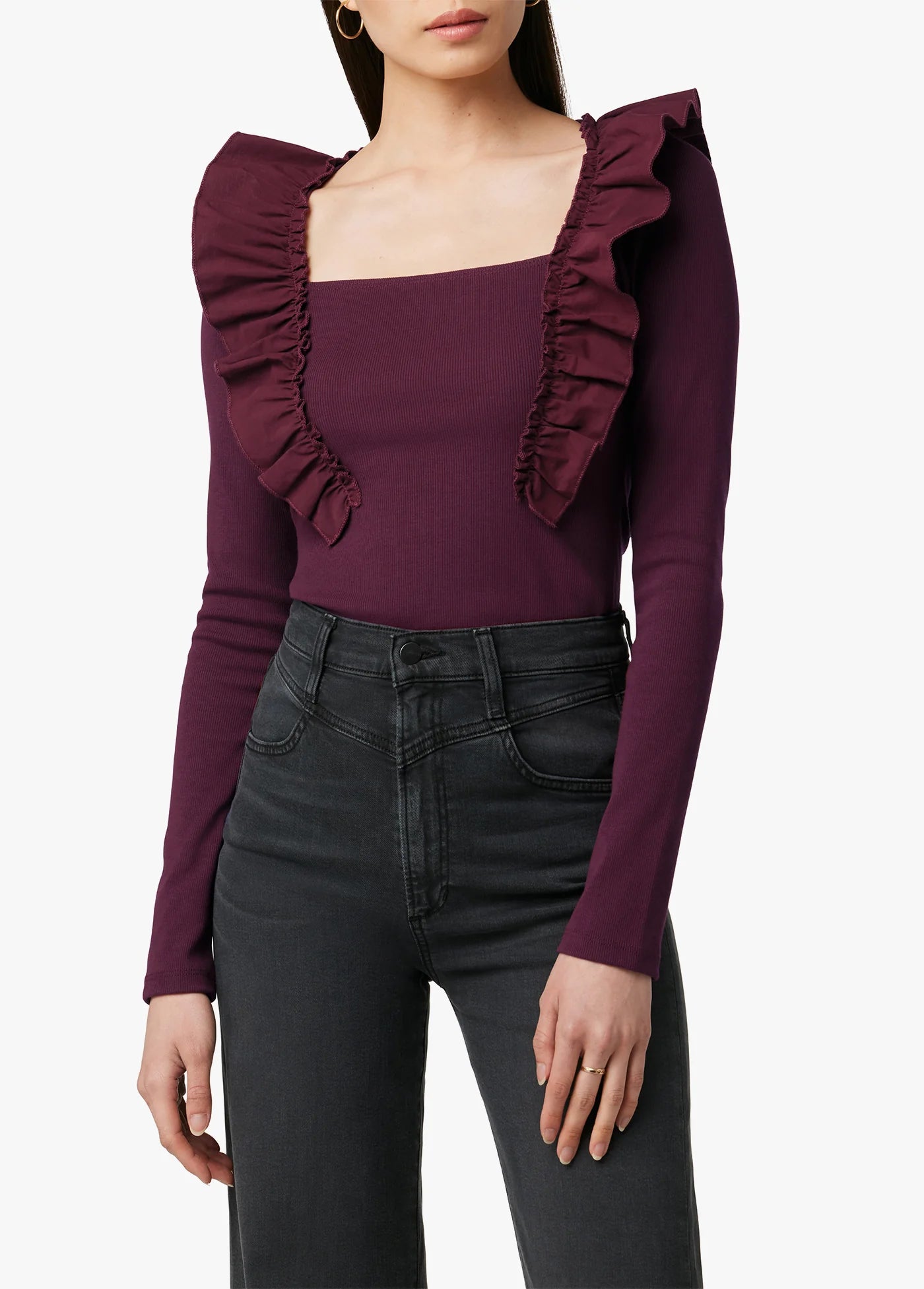 THE LIV RUFFLE LS KNIT TOP